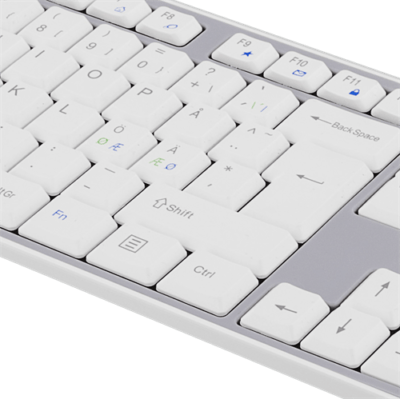 Trådløst tastatur og mus, USB nano modtaget, 10m, Nordisk layout, hvid/grå