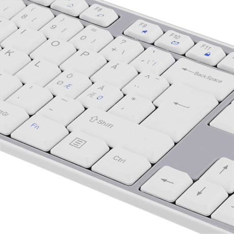 Trådløst tastatur og mus, USB nano modtaget, 10m, Nordisk layout, hvid/grå