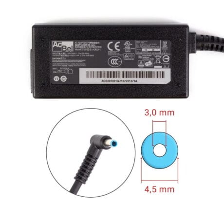 HP 45W 19.5V 2.31A strømforsyning med 4.5mm x 3.0mm med pin inside blue stik - OEM Original (acbel)