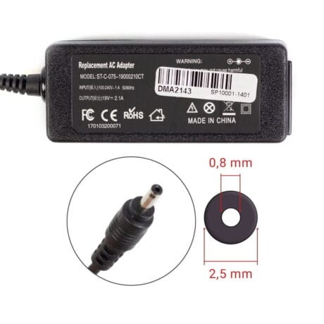 Kampagne vare, Samsung 40W 19V 2.1A strømforsyning med 2.5mm x 0.8mm stik - Kompatibel