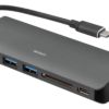 USB-C Docking Station med HDMI, RJ45, 2xUSB Type A, USB-C port til opladning, hukommelseskortlæser, sort