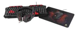 GAMING 4-i-1 Gaming Gear Kit, Tastatur / Mus / Musemåtte / Headset, sort