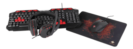 GAMING 4-i-1 Gaming Gear Kit, Tastatur / Mus / Musemåtte / Headset, sort
