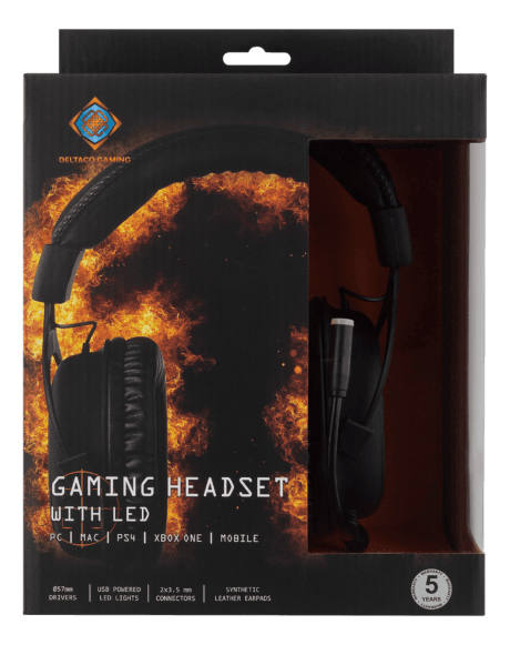 GAMING Stereo Gaming Headset, 57mm drivere, LED-lys, sort