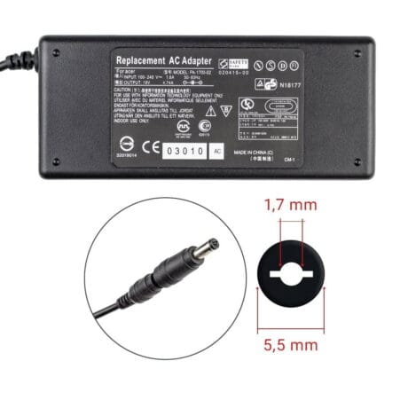 Acer 90W 19V 4.74A strømforsyning med 5.5mm x 1.7mm Barrel, Center stik - Kompatibel