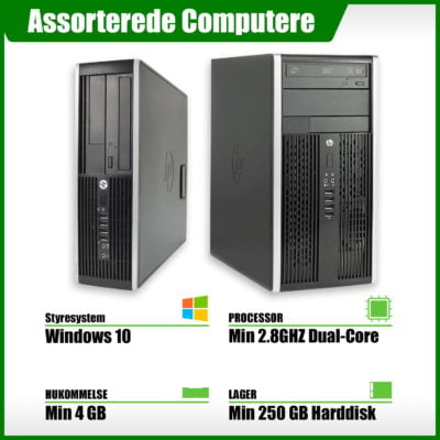 - AFHENTNINGSTILBUD - Assorterede Stationære Computere med Windows 10 - Grøn Computer - Genbrugt IT med omtanke - Template Mix kontor PC