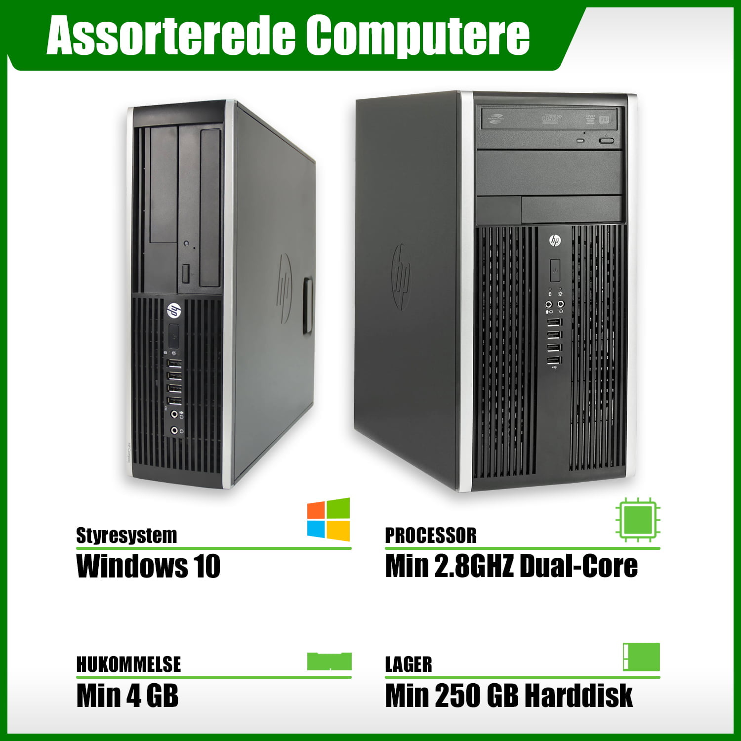 AFHENTNINGSTILBUD - Assorterede Stationære Computere med 10 | Grøn Computer -
