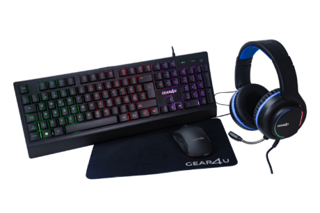 Gear4U 4-IN-1 Gaming Combo - Tastatur, mus, headset og musepudesæt - bagbelyst - Nordisk - sort