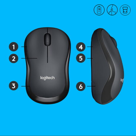 Logitech M220 Silent Wireless PC Mouse - Mus - Optisk - 3 knapper - Sort