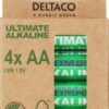 DELTACO Ultimate Alkaline batteries, LR6/AA size, 4-pack