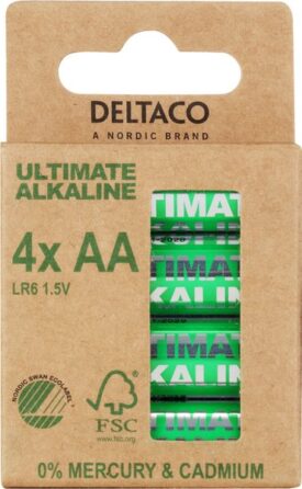 DELTACO Ultimate Alkaline batteries, LR6/AA size, 4-pack