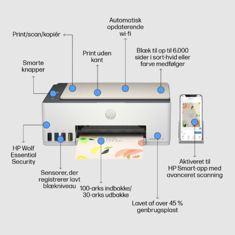 HP Smart Tank 5107 All in One Blækprinter Multifunktion - Farve - Blæk