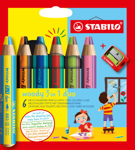 STABILO woody Arty 3 in 1 sæt med 18 penne inkl. spidser to-farvet spids