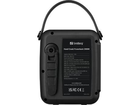 Sandberg Hand Crank Powerbank 20000 mAh Powerbank - Sort - 20000 mAh