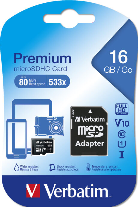 Verbatim Premium microSD/SD - 80MB/s - 16GB