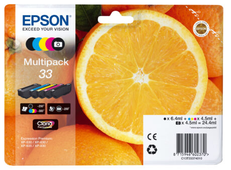 Epson 33 Multipack 5-Pack (Black Yellow Magenta Cyan Photo-Black) - Blækpatron Cyan