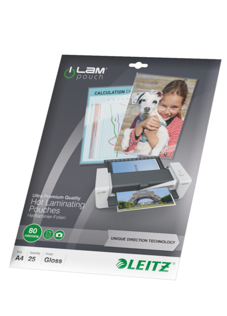 Leitz Lamineringslommer A4 UDT 80 my, 25 stk