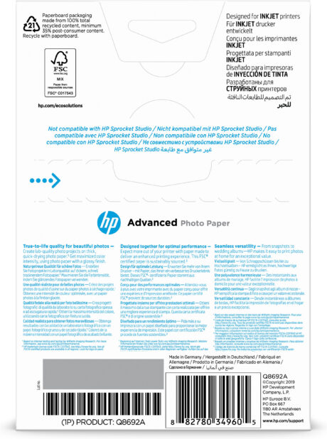 HP Advanced Glossy Photo Paper 250g/m2 100 sheets