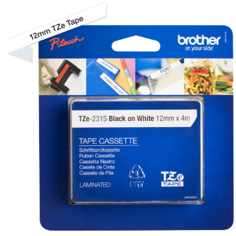 Brother TZe-231S 12mm Black on White Tape 4m
