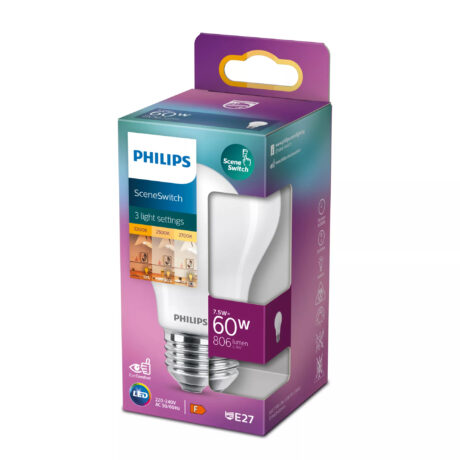 Philips LED pære Classic SceneSwitch 7,5W/822-825-827 (60W) E27