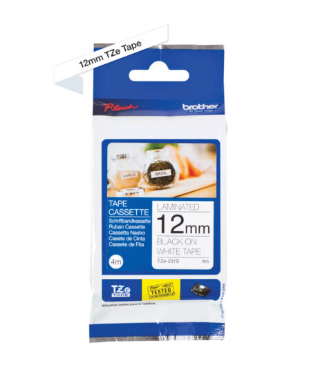 Brother TZe-231S 12mm Black on White Tape 4m