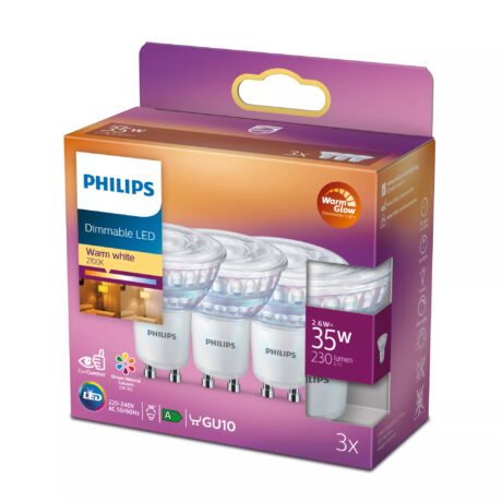 Philips LED pære Spot 2,6W/922-927 (35W) 36° WarmGlow Dæmpbar 3-pak GU10