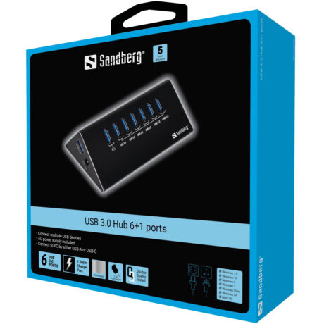 Sandberg 7-Port USB 3.0 Hub USB hub - USB 3.0 - 7 ports - Sort