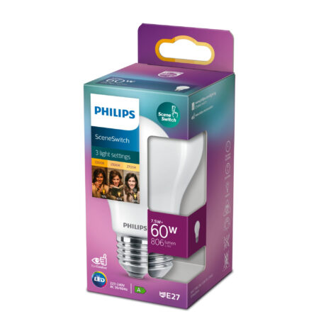 Philips LED pære Classic SceneSwitch 7,5W/822-825-827 (60W) E27
