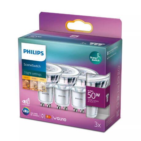 Philips LED pære SceneSwitch 4,8W (50W) 822-827 36° 3-pak GU10