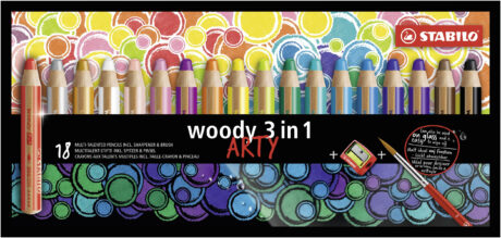 STABILO woody Arty 3 in 1 sæt med 18 penne inkl. spidser