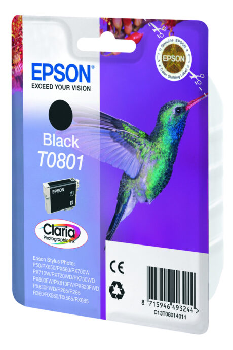 Epson T0801 - C13T08014011 Black Ink 7ml - Blækpatron Sort