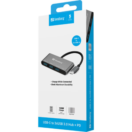 Sandberg 3-Port USB 3.0 Hub USB hub - USB 3.0 - 4 ports - Sort