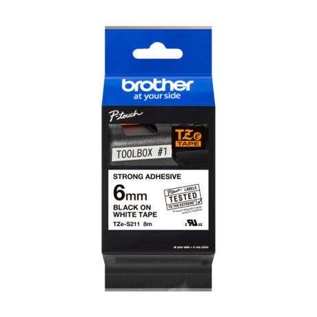 Brother TZeS211 - TZe-S211 Labelling Tape Cassette - Black on White 6mm wide