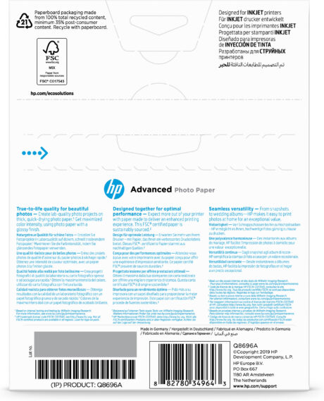 HP Advanced Glossy Photo Paper 25 sheet