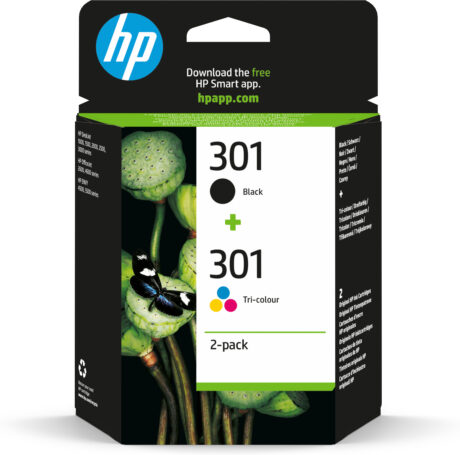 HP 301 - N9J72AE 2-Pack Black (Magenta Cyan Yellow) - Blækpatron Dye-based tricolor