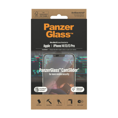 PanzerGlass CamSlider Screen Protector Apple iPhone 14 - 13 - 13 Pro - Ultra-Wide Fit w. EasyAligner