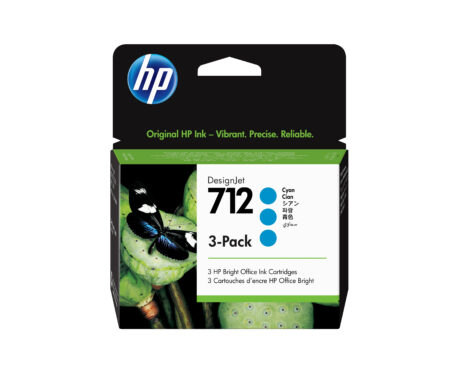 HP 712 - 3ED77A 3-Pack Cyan Ink - Blækpatron Cyan