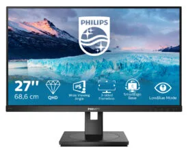Philips 27" Skærm - 2560x1440 QHD 75 Hz - IPS Monitor - 250 cd/m² - 1000:1 - 4 ms - 2 watt højtalere - DVI-D, HDMI, DisplayPort(HDMI & DP kabel medfølger) - Højdejustering, pivot (rotering), drejbar, tilt
