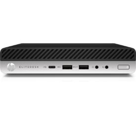 T1A HP EliteDesk 800 G4 Refurbished Intel® Core™ i5 i5-8500T 8 GB DDR4-SDRAM 256 GB SSD Windows 11 Pro Mini PC Sort, Sølv - Guld stand
