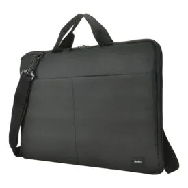 Laptop sleeve til 15-16" bærbar, med håndtag, skulderstrop, lomme & lynlås, sort - fremstillet af 95% genbrugte materialer